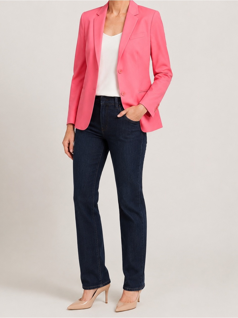 Talbots Coral Pink Wool Blend Two Button Blazer Size 14